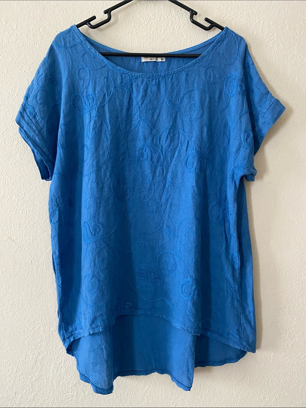 Terzo Millennio Blue Embroidered Scoop Neck Linen Tunic Top - Picture 2 of 10